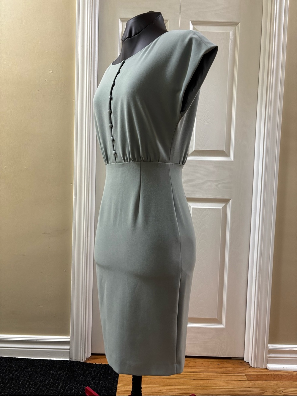 French Connection Mint Sage Button-Front Midi Dress